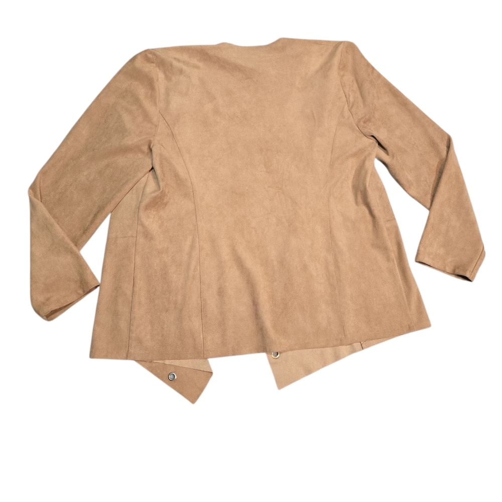 Chico's Faux Suede Drape Front Jacket With Grommets Size Medium Petite Tan - Picture 6 of 6